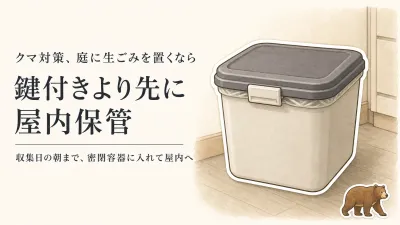 クマ対策の屋外ゴミ箱は鍵付きで足りる？生ごみ・ペットフードを庭に置かない基準