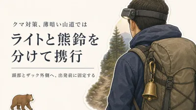 登山用ヘッドライトと熊鈴はどこに付ける？薄暗い山道で役割を分ける携行法